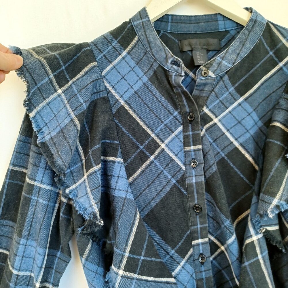 Maison Cinqcent Shirt Plaid Cotton Ruffle Detail Western Top Womens Large - Picture 4 of 8